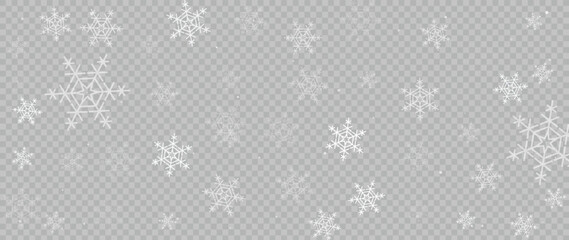 Elegant winter snowflake background vector illustration. Luxury decorative snowflakes on grid transparency background. Design suitable for invitation card, greeting, wallpaper, poster, banner.