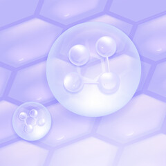 Hyaluronic acid hair and skin solutions ad, blue collagen serum drop over skin cells with cosmetic advertising background ready to use, illustration vector.	