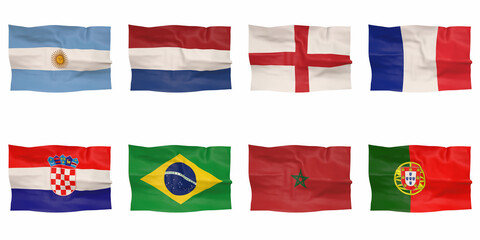 all flags of the quarterfinalists for football 2022 3d-rendering - obrazy, fototapety, plakaty