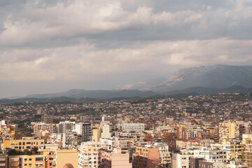 the city of Tirana. aerial view of the capital Tirana, Albania. photo taken in December 2022.