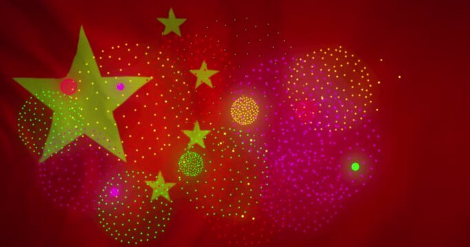 Animation of fireworks over flag of china