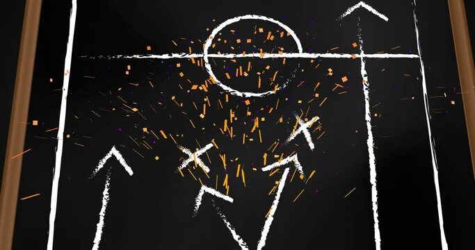 Animation of confetti over stadium drawing