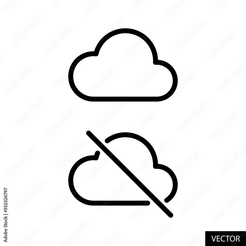 Poster cloud backup on-off, sync enable-disable, online storage data upload vector icons in line style desi