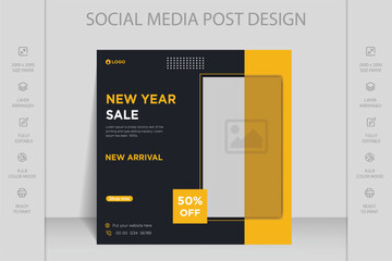 Happy new year, merry Christmas and winter sale square banner social media post template design.