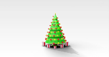 Image of christmas tree spinning on grey background
