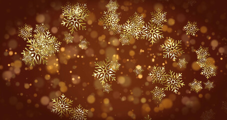 Image of snow falling and light spots on brown background