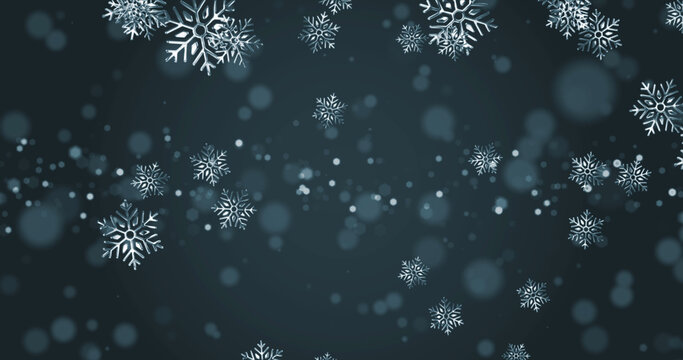 Image of snow falling and light spots on black background