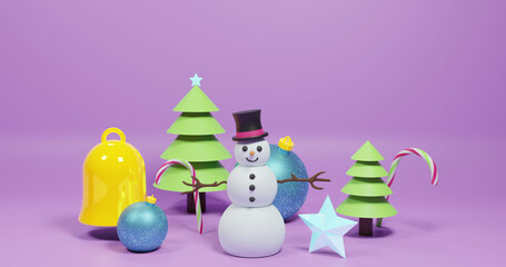 Image of christmas decorations over purple background
