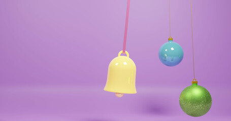 Image of christmas decorations over purple background