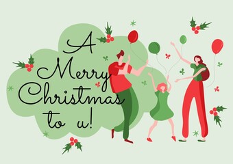Illustration of merry christmas text over family icon