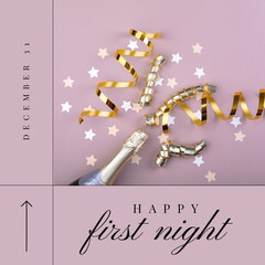 Composition of first night party text over decorations