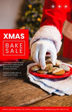 Composition of xmas bake sale text over santa claus