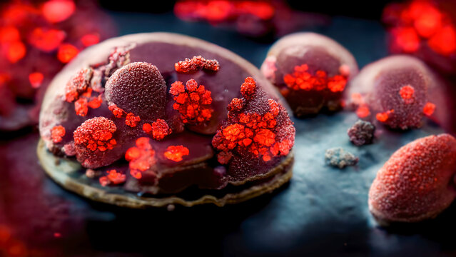 Cancer cells, growth of tumor, generative ai illustration
