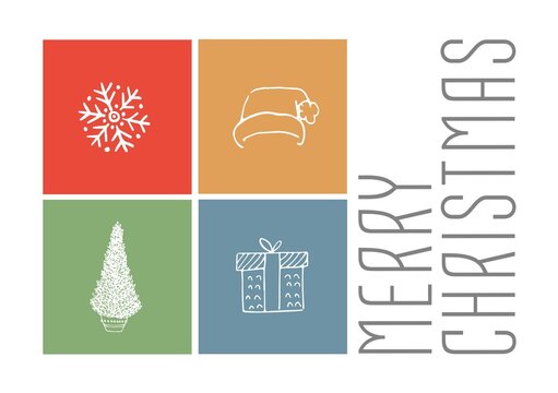 Composition of merry christmas text over christmas icons