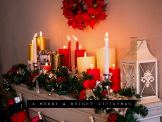 Composite of christmas greetings text over christmas candles and decorations