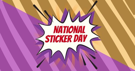 Vector image of national sticker day text on brown and violet striped background, copy space