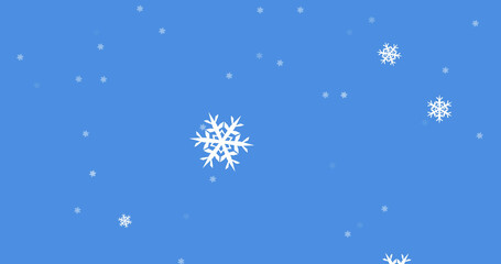 Fototapeta na wymiar Image of snow falling over blue background