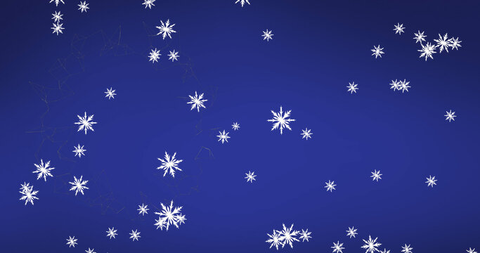 Image of snow falling over blue background