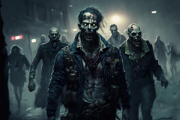 illustration d'apocalypse zombie, morts vivants - obrazy, fototapety, plakaty