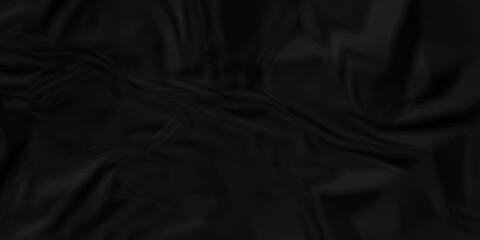 Dark Black facbric paper backdrop crumpled texture. dark black textured crumpled black paper background. panorama black paper texture background, crumpled pattern.
