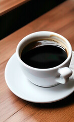 cup of coffee on wooden table