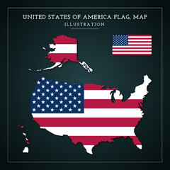 United States of America Flag, Map Vector Illustration