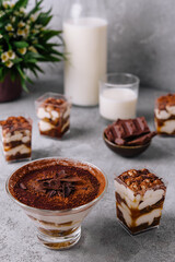 Traditional Italian dessert tiramisu in a glass