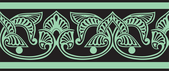 Vector green seamless oriental national ornament. Endless ethnic floral border, arab peoples frame. Persian painting.