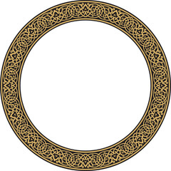 Vector golden round oriental ornament. Arabic patterned circle of Iran, Iraq, Turkey, Syria. Persian frame, border..