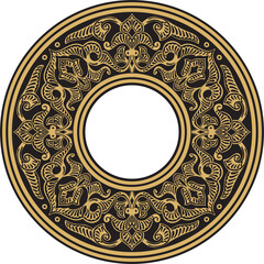 Vector golden round oriental ornament. Arabic patterned circle of Iran, Iraq, Turkey, Syria. Persian frame, border.