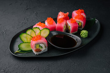 Sushi roll Maguro with tuna and red caviar