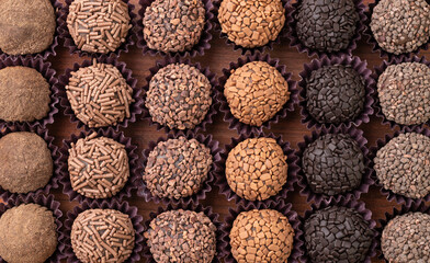 Closeup of typical brazilian brigadeiros, various flavors
