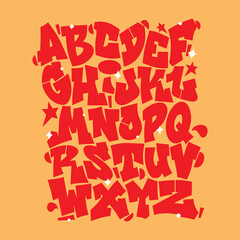 old shcool Graffiti alphabet decorative lettering vandal street art free wild style on the wall city urban illegal action by using aerosol spray paint.underground hip hop type vector illustration. © Halyna