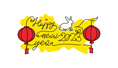 Vector illustration of 2023 letter with chinese ornamental. Chinese new year greeting design concept. Modern flat in continuous line style.