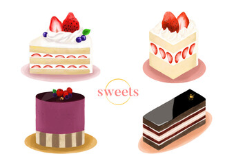 手描きの水彩風ケーキのイラスト