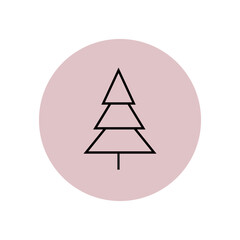 Christmas tree icon or emblem on a pink background for website, banner, poster. Christmas concept. 