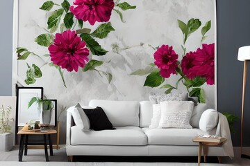 4276425183- Photo mock up,wall painting flower_ hipster living  read and white room interior design_ ### frame, border, ugly, fa 