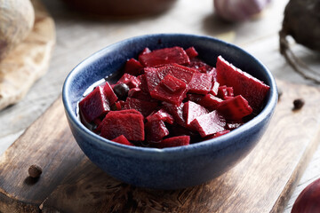 Beetroot kvass - fermented food made of sliced red beets - obrazy, fototapety, plakaty