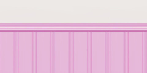 Pink beadboard or wainscot with top chair guard trim seamless pattern on white wall. Light wood or gypsum embossed baseboard or skirting under vintage wall panels. Vector illustration