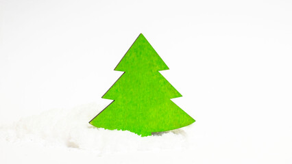 Wooden fir tree toy on white background