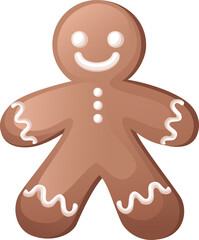 Festive cookies with a gingerbread man.Biscuits in the shape of a man with colored icing.Happy Christmas decoration.Celebration of New Year and Christmas.Vector illustration in flat style.