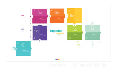 Delivery and Logistics Related Process Infographic Template. Process Timeline Chart. Workflow Layout with Linear Icons stock illustration