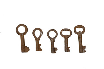 Old rusty vintage keys  Isolate on white