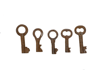 Old rusty vintage keys  Isolate on white