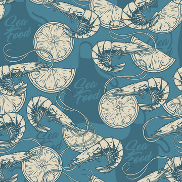 Seafood Shrimp Seamless Pattern Colorful