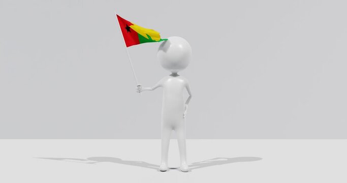 Flag of Guinea Bissau. 3D Character holding and waving flag 4K UHD 60FPS