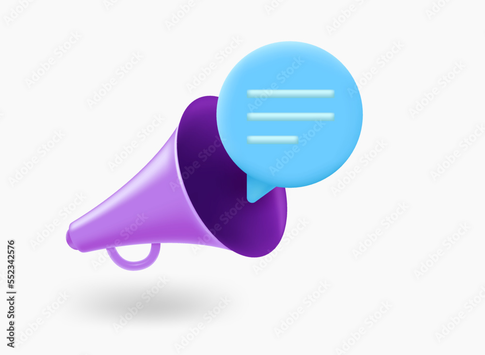 Aufkleber loudspeaker with speech cloud. 3d vector illustration
