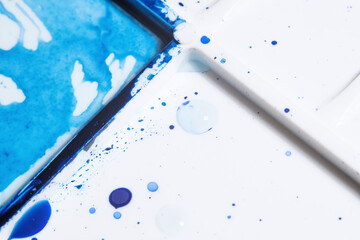 artist watercolor mixing palette dish on white background for logo and banner. design, creative,...