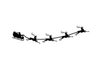 santa claus on sledge with reindeer vector outline