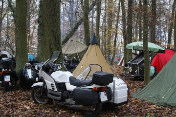 bikes and camping in the woods